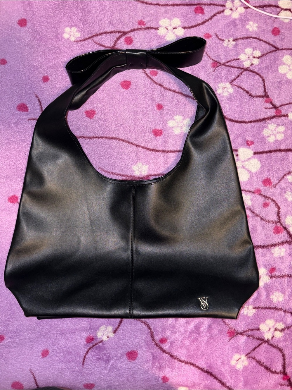 Victoria's Secret Black Faux Leather Knot-Handle Tote